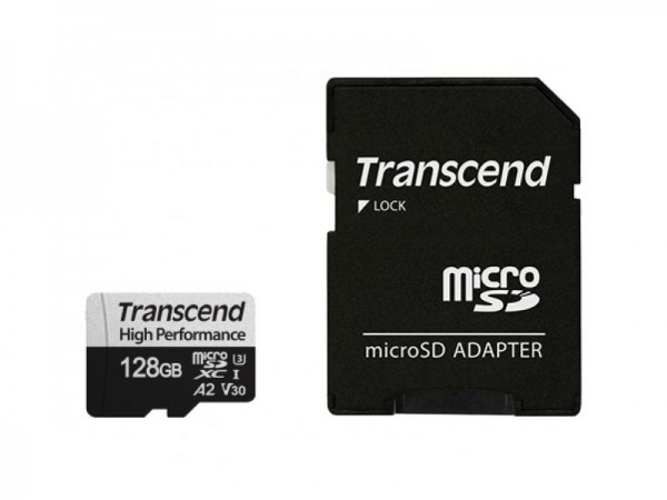 Transcend MicroSD/SDXC Card 128GB mit Adapter f. Navigationssystem, Dashcam Actioncam